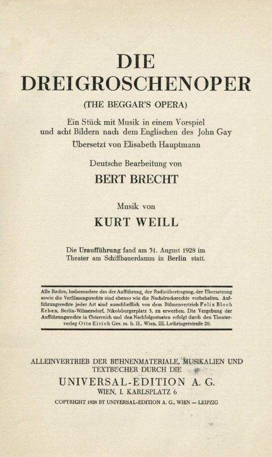 《서푼짜리 오페라》 대본 (1928, Wikimedia Commons)