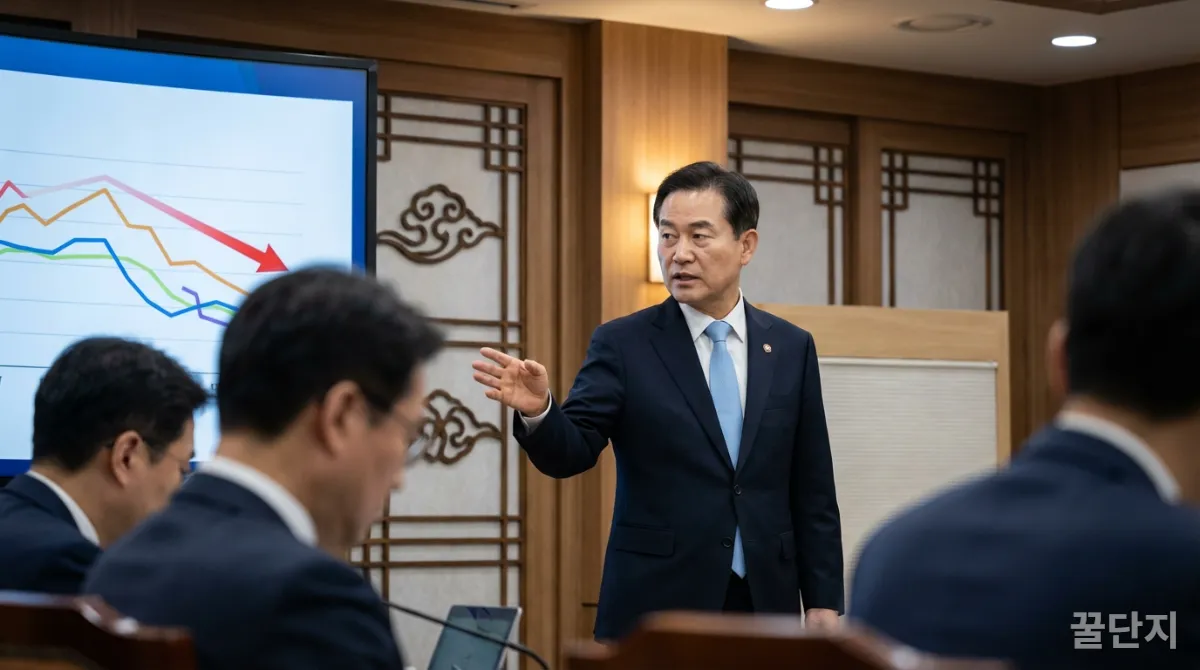 한국 정부 관계자가 그래프를 활용해 가계부채 대책을 설명하는 장면