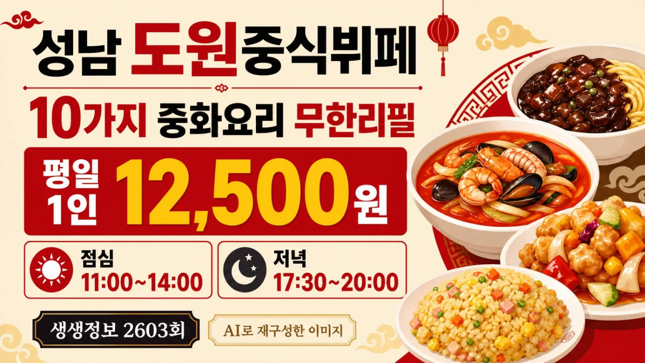 성남 도원중식뷔페 1만2500원 10가지 중화요리 무한리필과 이용시간 안내 이미지