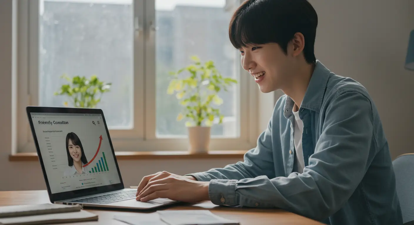 전문가와 상담 후, 주택담보대출 인정 소득이 올라가 만족하는 한국인 프리랜서