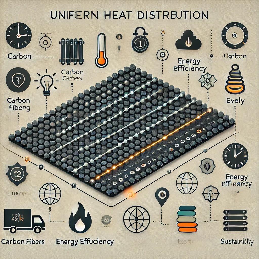균일한 열 분포와 에너지 효율성을 강조한 카본매트 인포그래픽