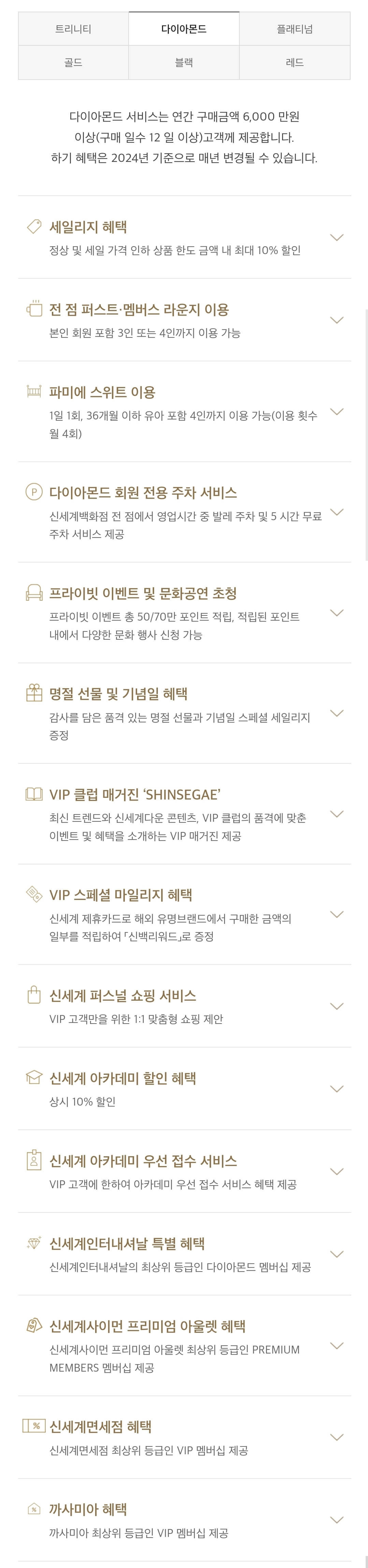 신세계백화점 2024년 VIP클럽 다이아몬드 등급 혜택