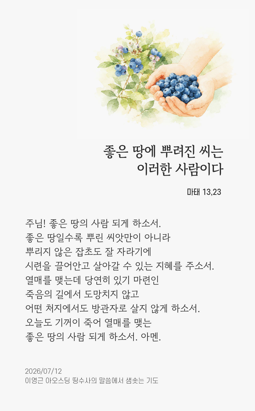 렉시오 디비나 말샘기도 마태오복음 13장 23절 기도 이미지
