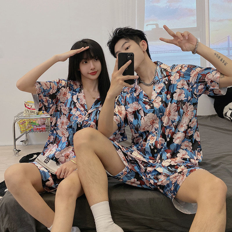허니나이트 110 잠옷 까지 블라썸 커플잠옷 반팔 실크 잠옷 여름 파자마 세트