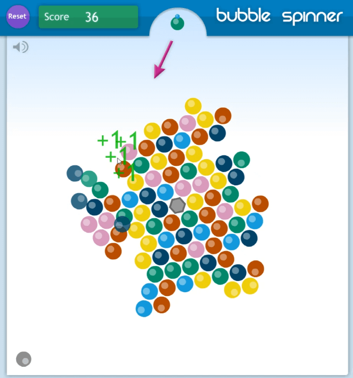 4개의-같은색-버블을-맞추고-점수를-획득하는-화면