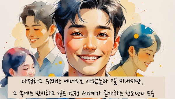 다정하고 유쾌한 에너지로 사람들과 잘 지내지만, 그 속에는 진지하고 깊은 감정 세계가 존재합니다에 관한 그림