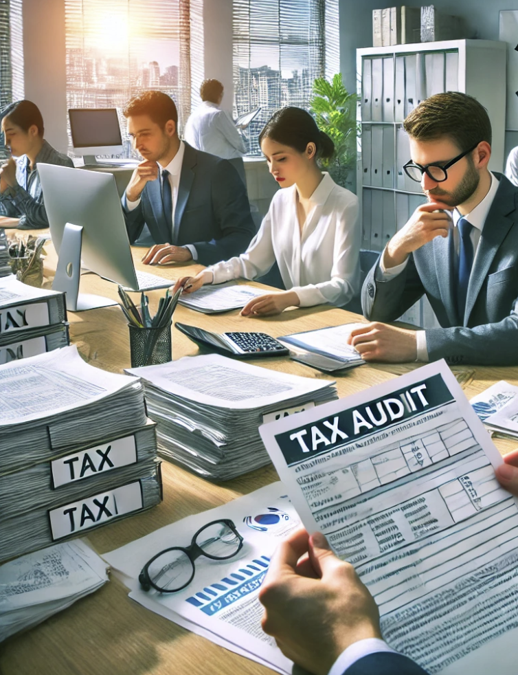 정부 기관에서 세금 관련 규정을 검토하며 행정 업무를 수행하는 장면