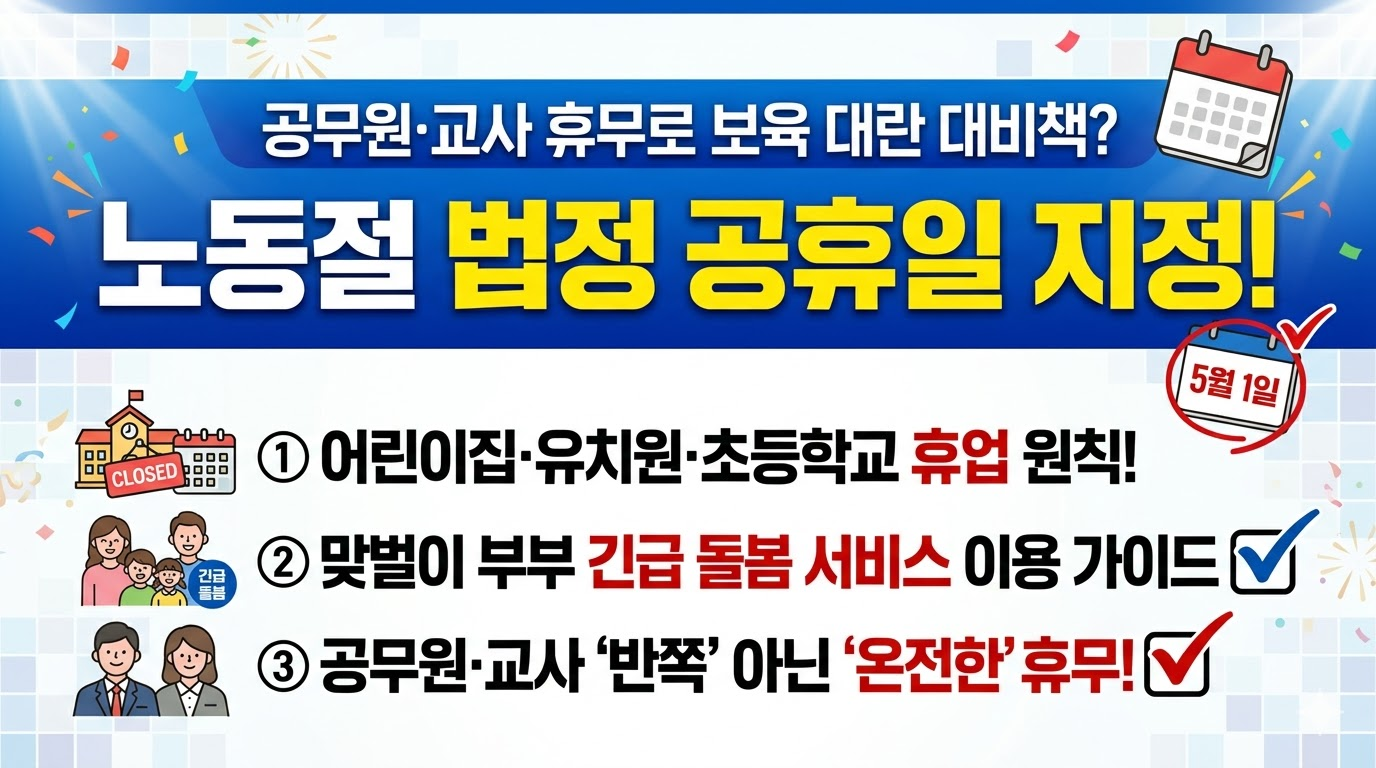 노동절 법정 공휴일 지정, 공무원&middot;교사 휴무 시 어린이집&middot;학교 돌봄 공백 대안은?
