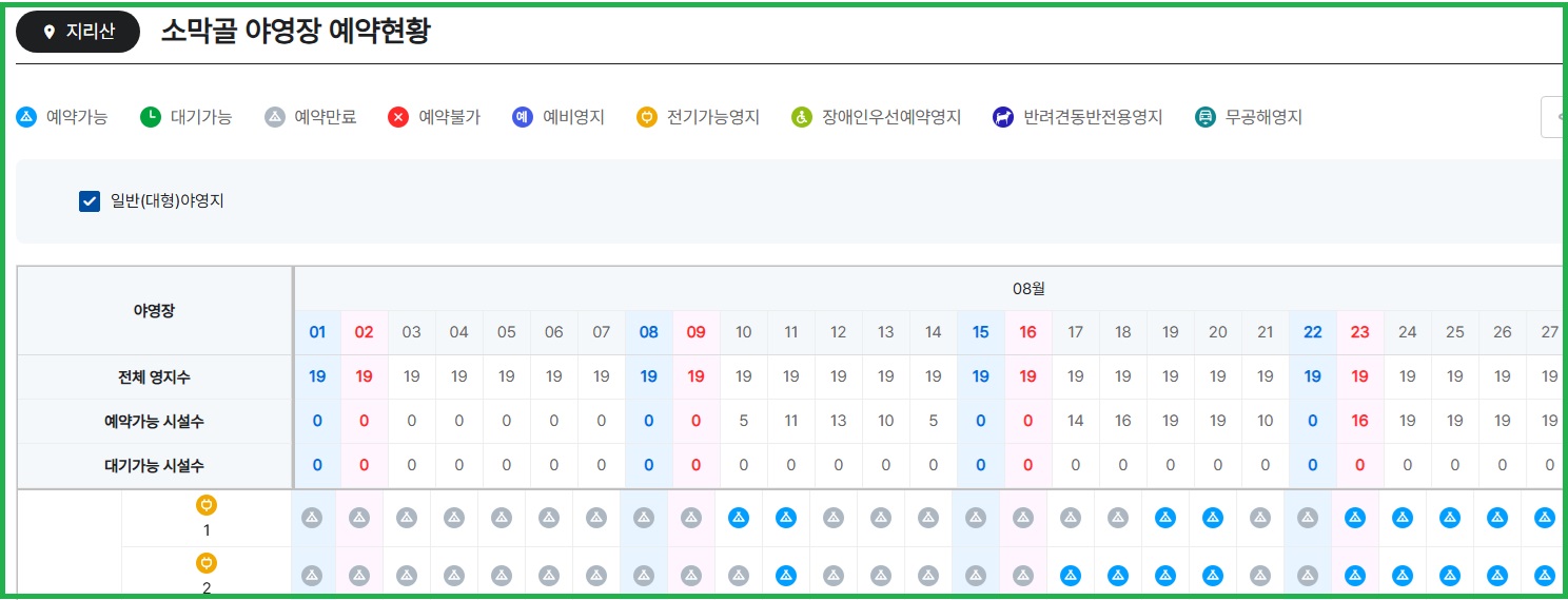 소막골 야영장 예약현황