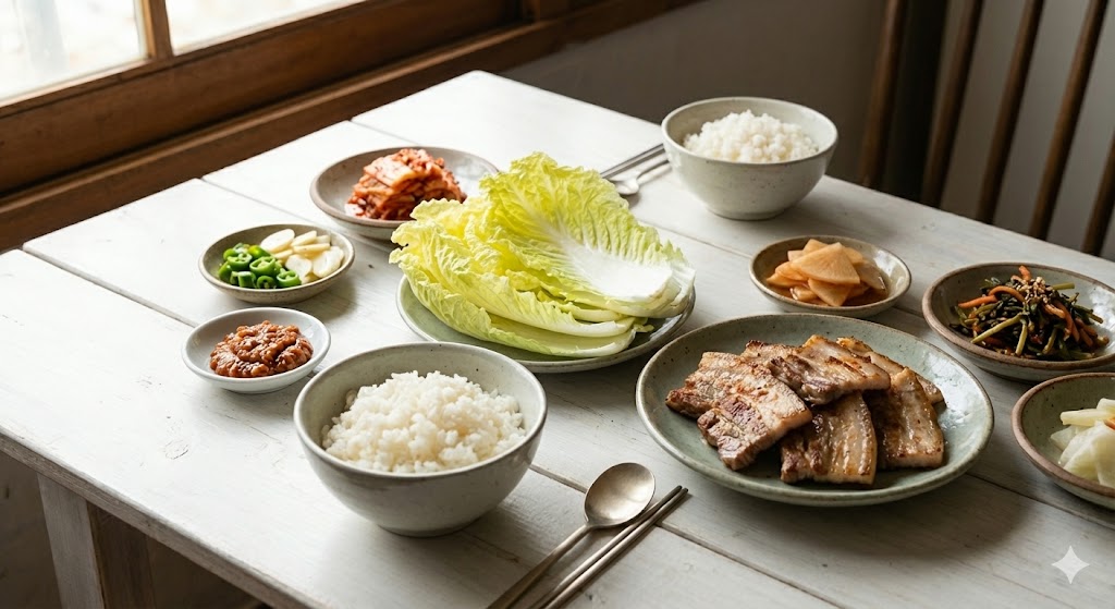 노란 속살이 꽉 찬 알배기 배추의 달큰하고 아삭한 맛이 일품인 신선한 배추쌈