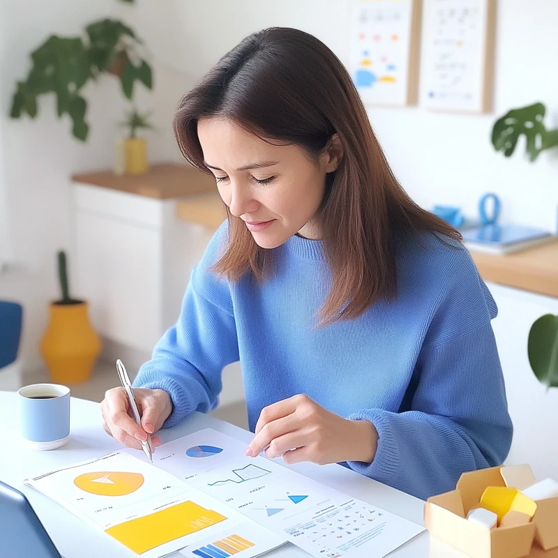 바쁜 평일 아침 30대 직장인 엄마가 미국 S&P500 연금 ETF 차트 및 다양한 연금 상품 비교표를 검토하며 미국 S&P500 ETF 추천과 직장인 포트폴리오 전략을 고민하는 전문적이고 실용적인 장면