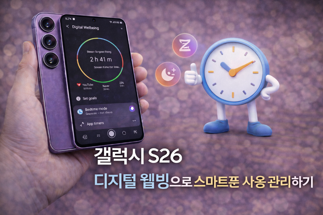 갤럭시 S26 디지털 웰빙으로 스마트폰 사용 시간 관리하는 방법 설명 이미지