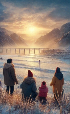 가족들이 일출을 보는 모습