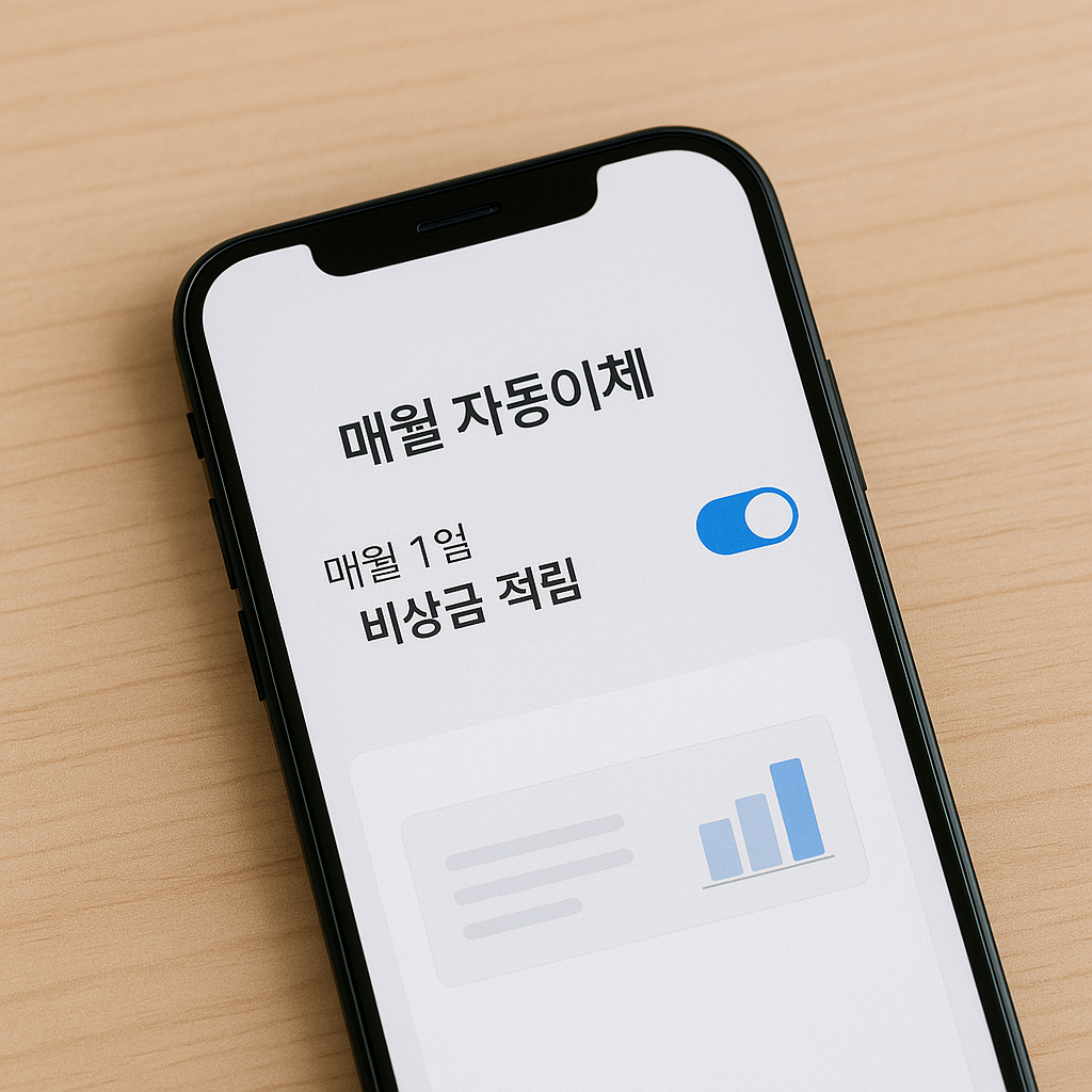 스마트폰 금융 앱에서 자동 이체로 적립되는 화면