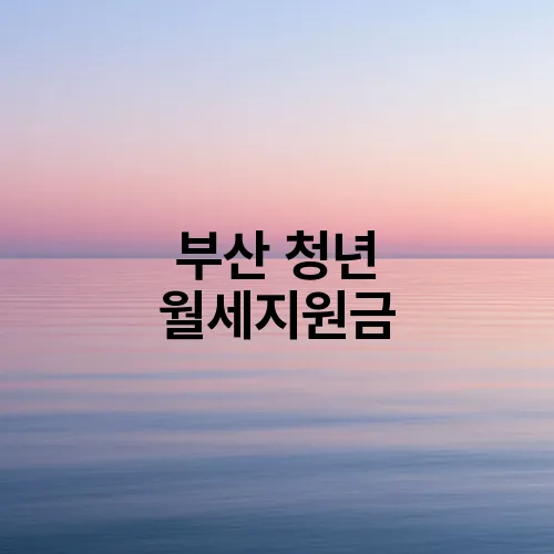 부산 청년 월세지원금