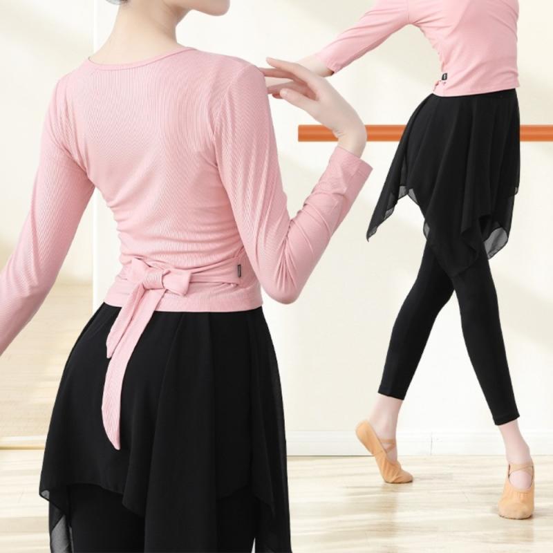 성인 여성 발레복 세트 댄스 발레 옷 코디 연습복 긴팔 상의 티 하의 치마