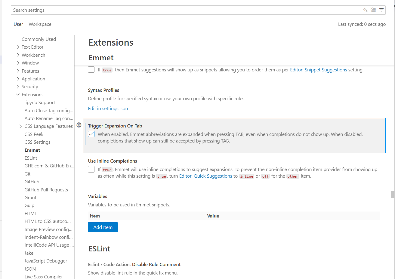 emmet 탭 강제 실행