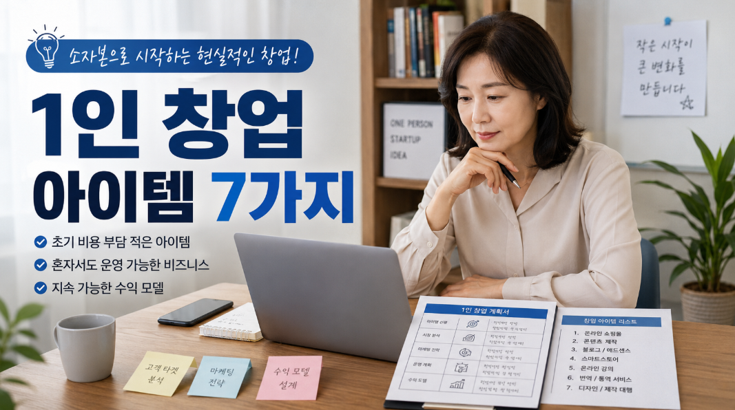1인 창업 아이템과 혼자 시작하기 좋은 소자본 창업 7가지를 검토하는 중장년 모습