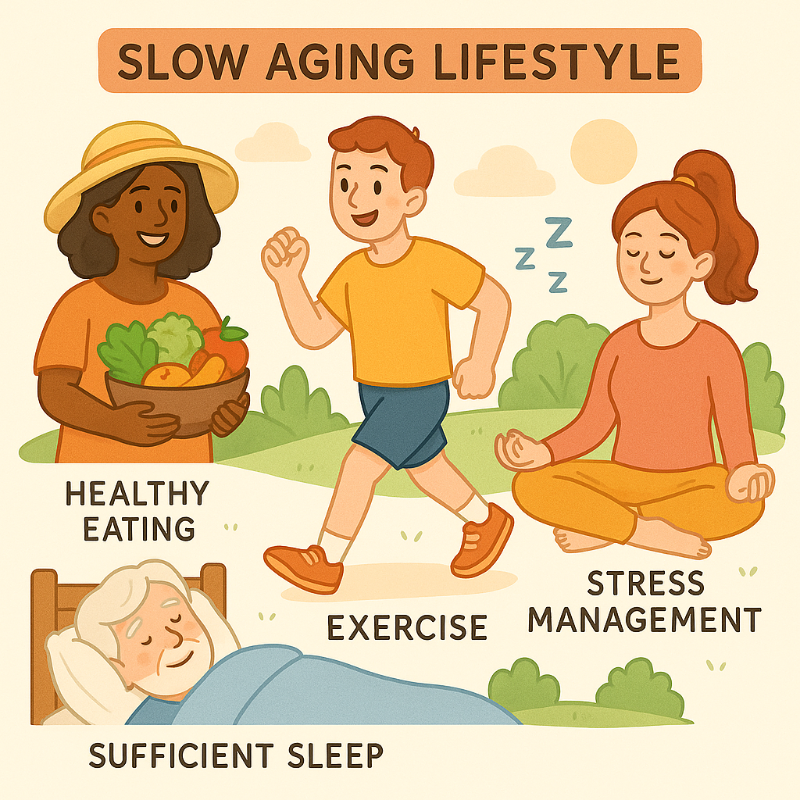 저속노화 생활 방식을 보여주는 밝고 활기찬 이미지