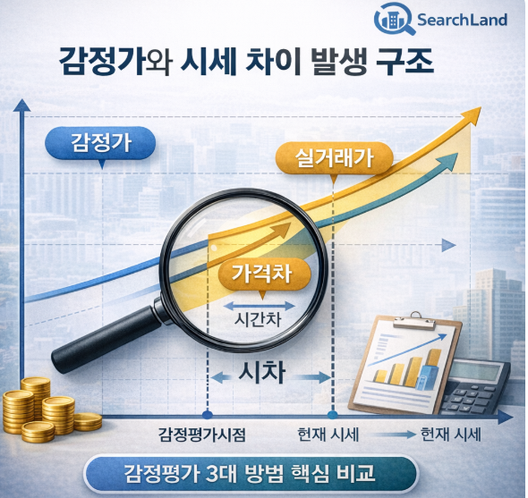 감정가와 실거래가 시차를 표시한 그래프 이미지