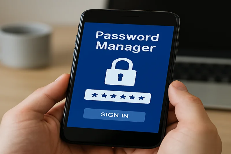 비밀번호를 기억하지 않고도 안전하게 관리할 수 있는 앱을 사용하는 모습