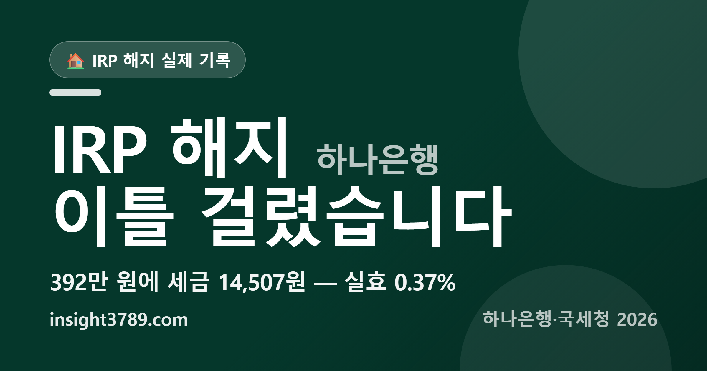 IRP 해지 며칠 만에 입금되나 &mdash; 하나은행 이틀, 세금 14,507원