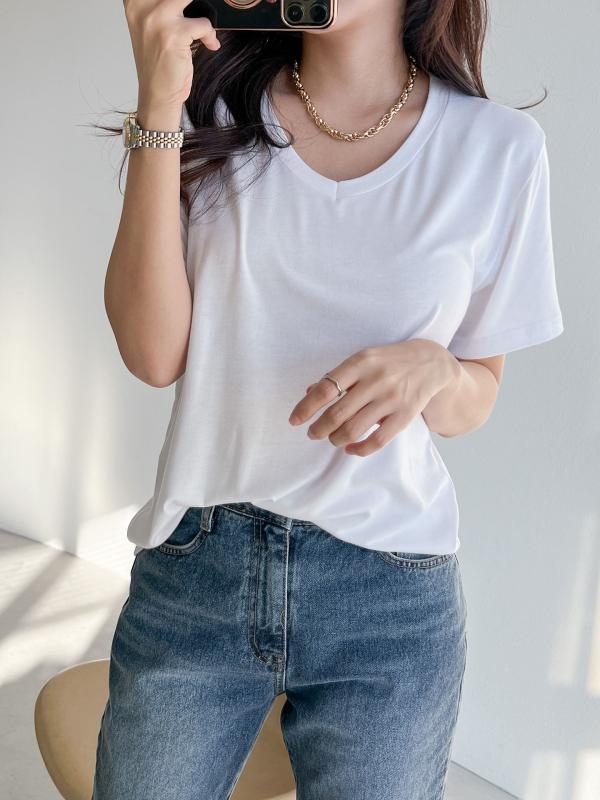 레이온반팔티 여자흰티 청록색 찰랑 티