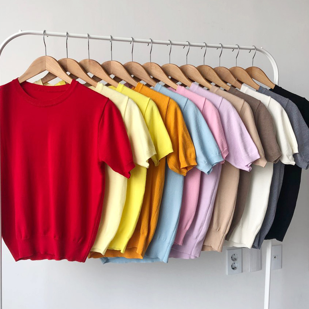 부드러운 촉감왕 루즈핏 캐시미어 여자 니트 여성 반팔 니트 티 라운드 브이넥 니트 가을