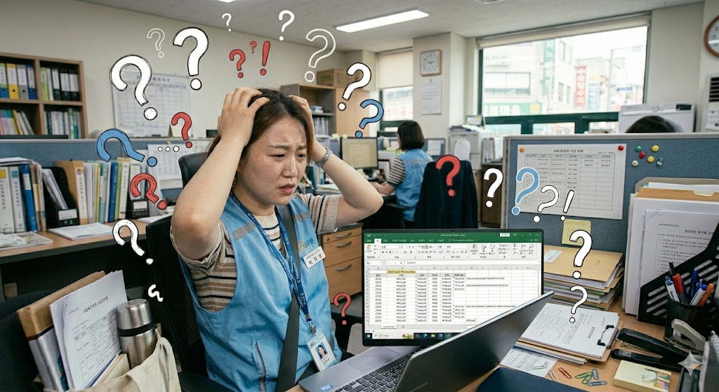 사회복자사가 컴퓨터 작업을 하는 모습