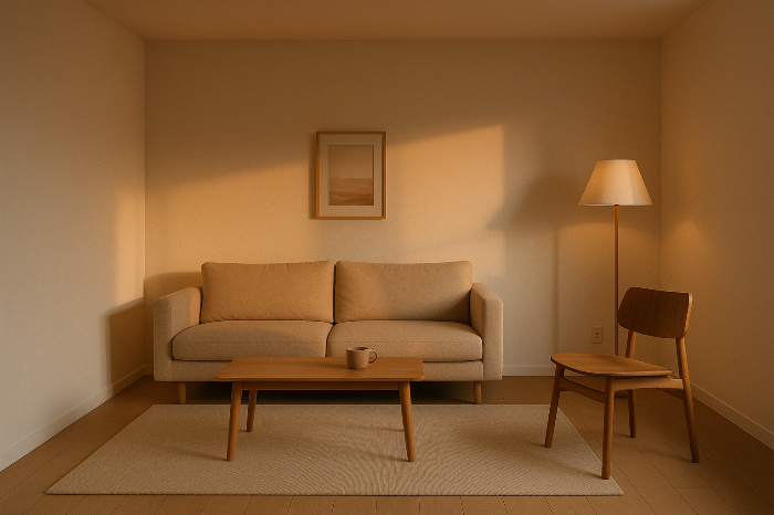 따뜻한 조명이 드는 미니멀 거실