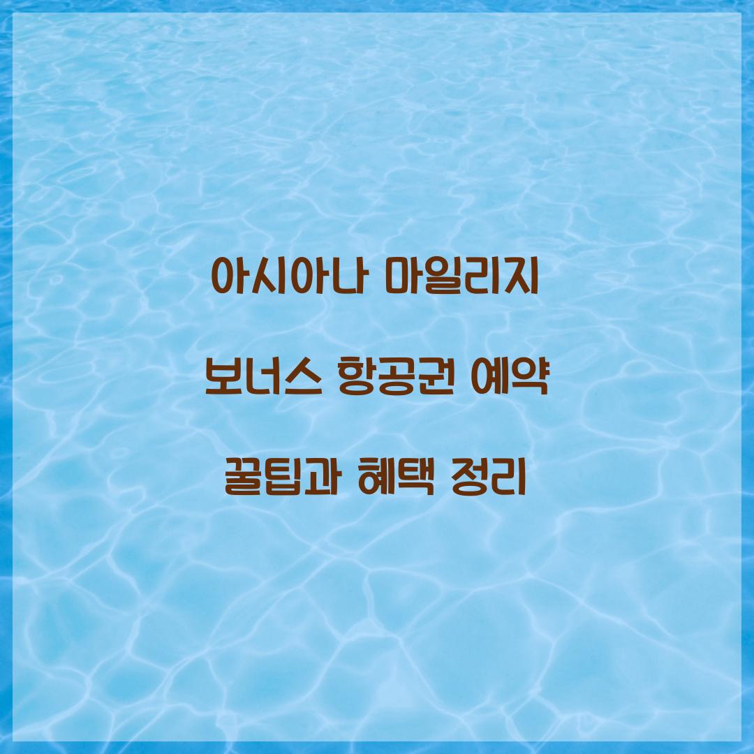 아시아나 마일리지 보너스 항공권