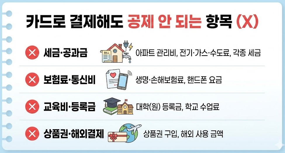 카드로 결제해도 공제가 안 되는 항목