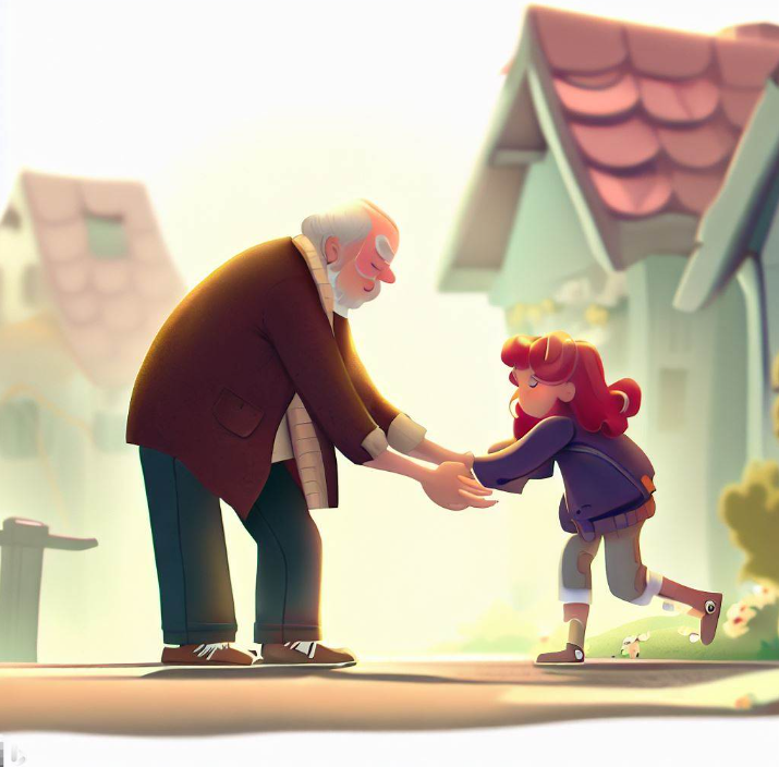 할아버지를 돕는 소녀의 훈훈한 모습