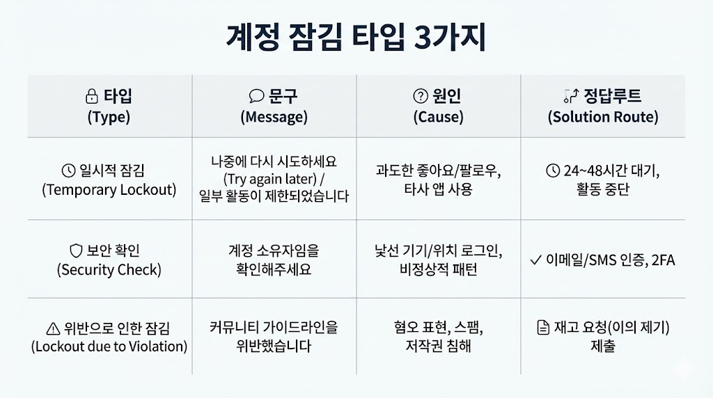 인스타 계정 잠김(비밀번호 오류/시도 과다) 2026: 풀리는 시간&middot;해결 루틴