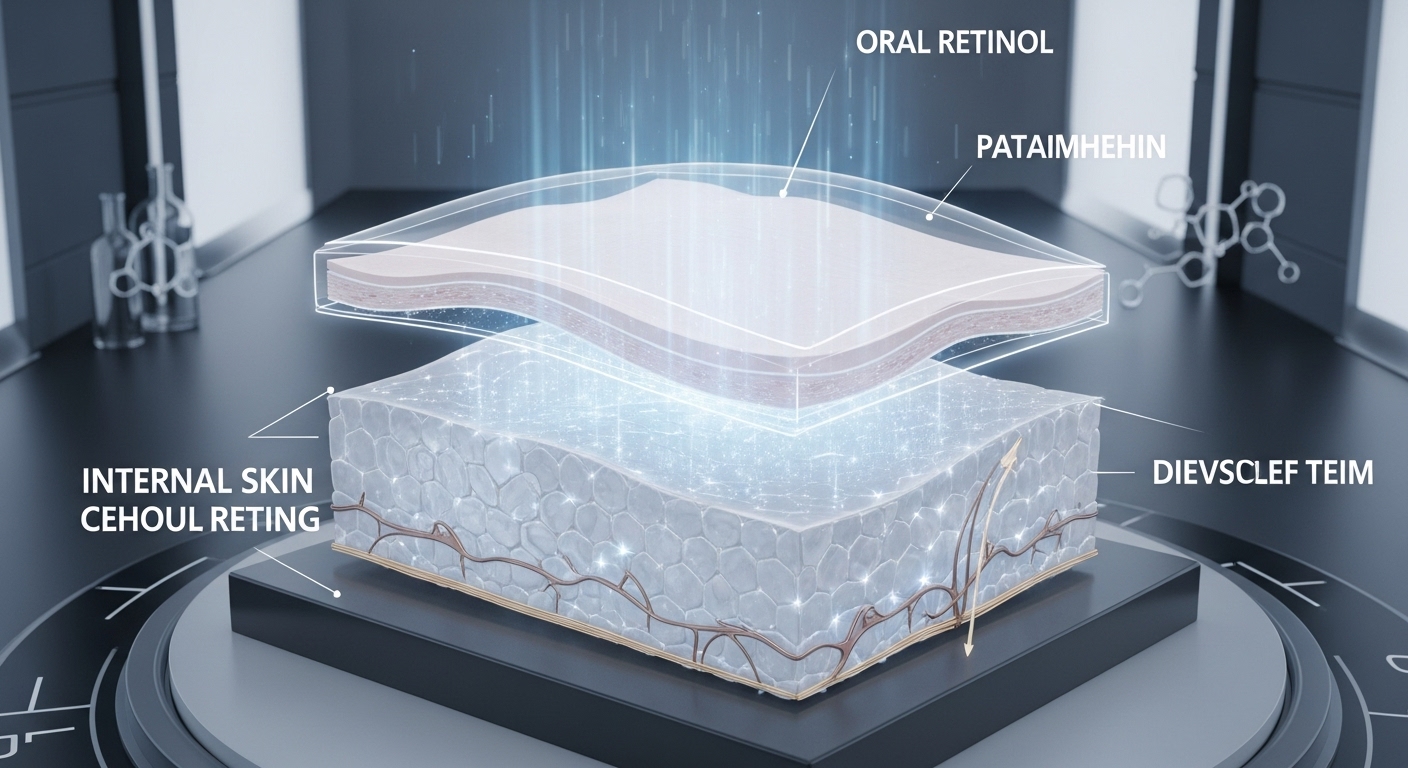 속부터 건강해지는 피부를 상징하는 이미지. 부드럽고 탄력 있는 피부층에 은은한 빛이 감도는 모습.