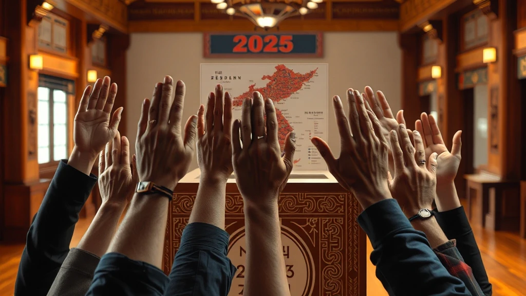 2025년 대통령 선거에 손을 들고 있는 AI 이미지