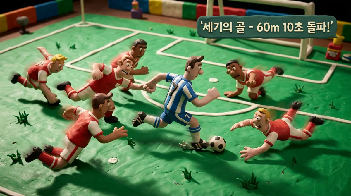 마라도나 세기의 골 60미터 10초 돌파 5명 제치기 클레이 스톱모션