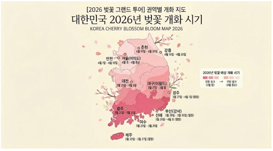 2026년 전국 벚꽃 개화시기 총정리! 평년보다 빨라진 벚꽃 명소 &amp; 드라이브 코스 추천