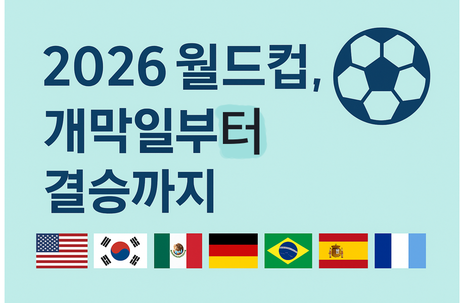 2026 FIFA World Cup, 개막일부터 결승까지 &mdash; 파스텔 톤 배경의 축구공 아이콘과 주요 참가국 국기가 포함된 썸네일 이미지