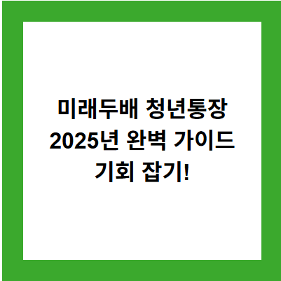 미래두배 청년통장
2025년 완벽 가이드
기회 잡기!