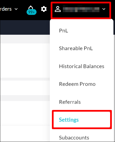 사람모양 아이콘을 클릭하면 나타나는 메뉴중 Settings를 강조하고 있음