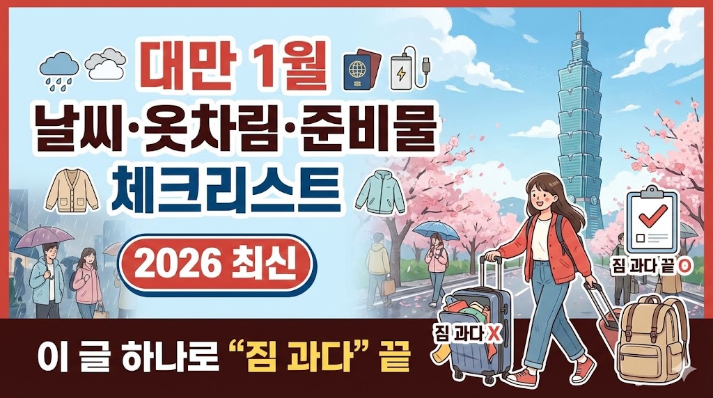 대만 1월 날씨&middot;옷차림&middot;준비물 체크리스트 (2026 최신)｜이 글 하나로 &ldquo;짐 과다&rdquo; 끝