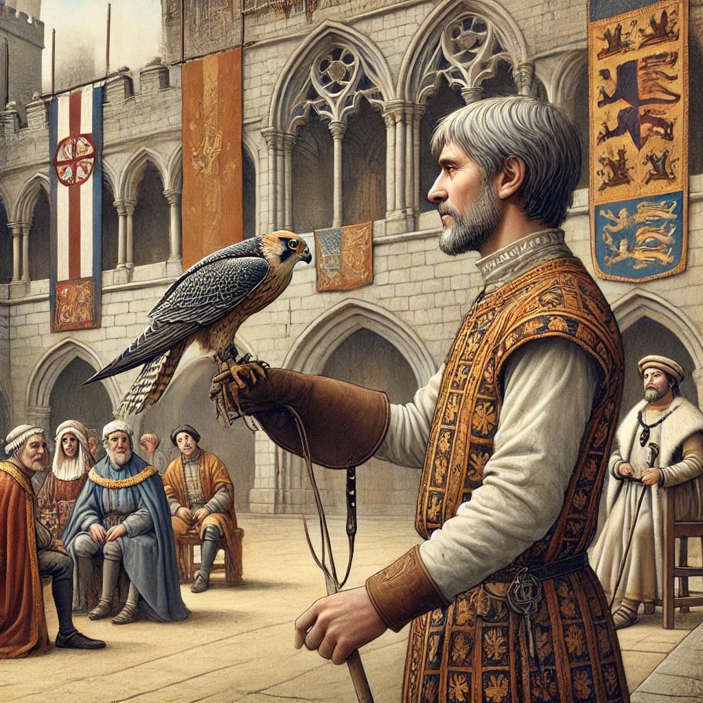 중세 유럽 매사냥꾼(Falconer)이 매를 길들이는 모습