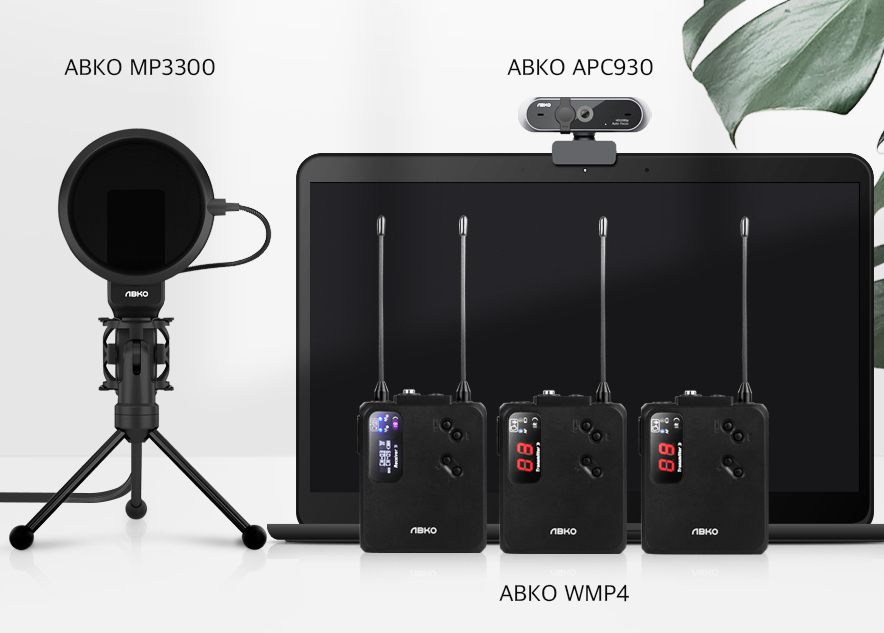 ABKO WMP4 휴대용 UHF 무선 송수신기 세트