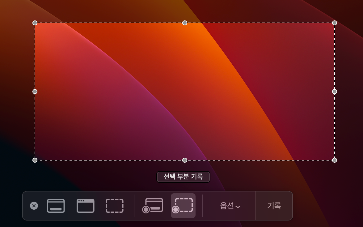 맥북 선택 부분 기록 버튼