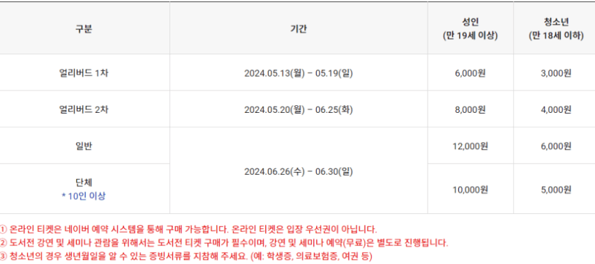 2024 서울 국제 도서전 주차장 할인티켓 티켓가격