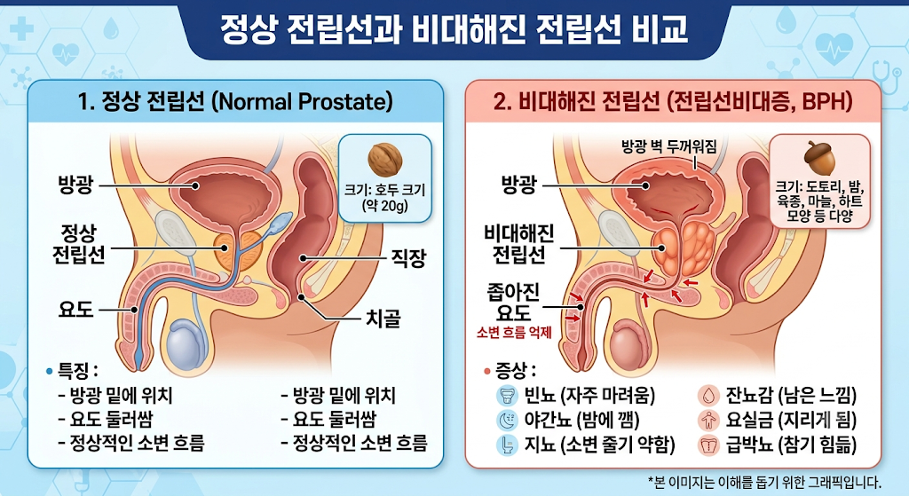 정상 전립선과 비대 전립선