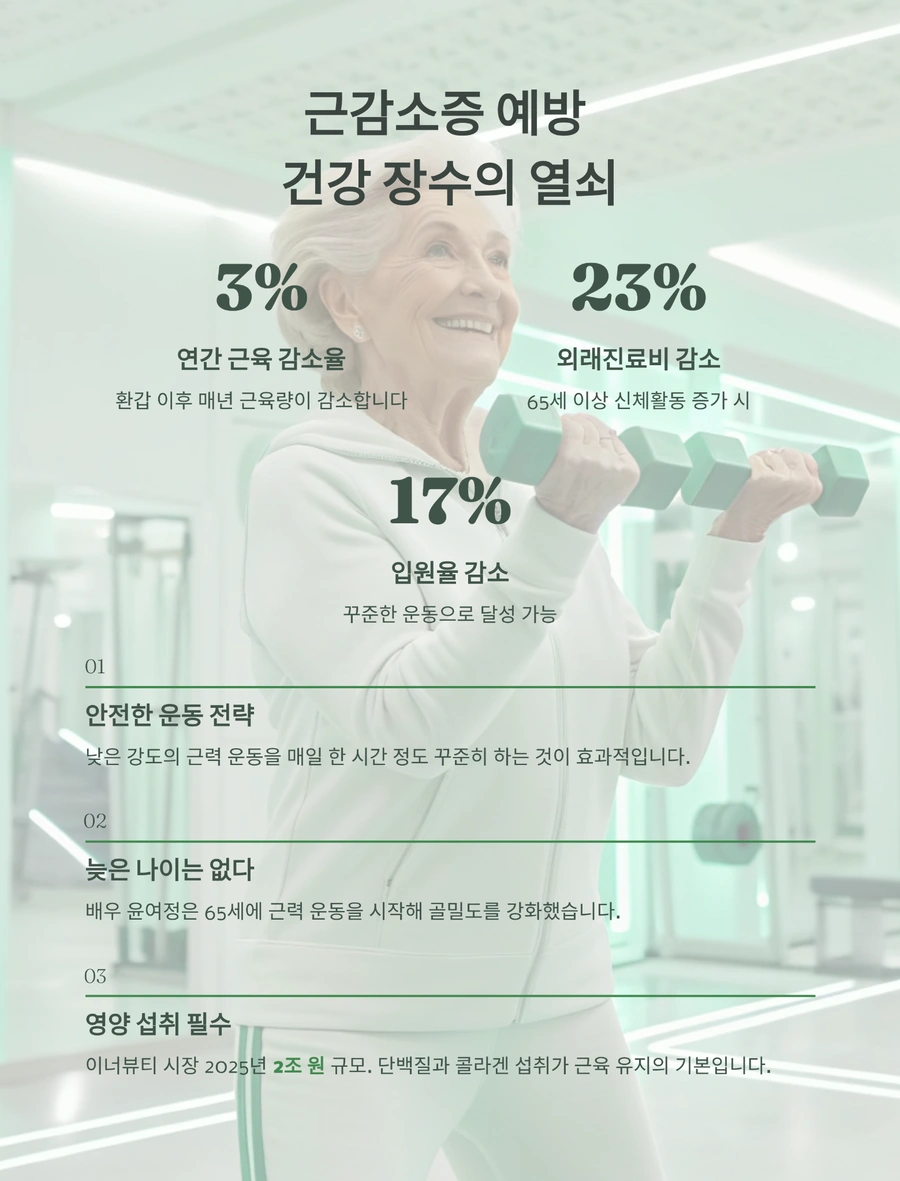 근감소증 예방과 근력운동의 건강 장수 효과 시각 자료