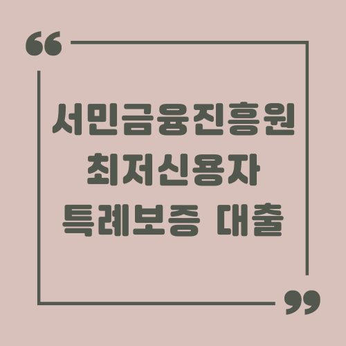 서민금융진흥원 최저신용자 특례보증 대출