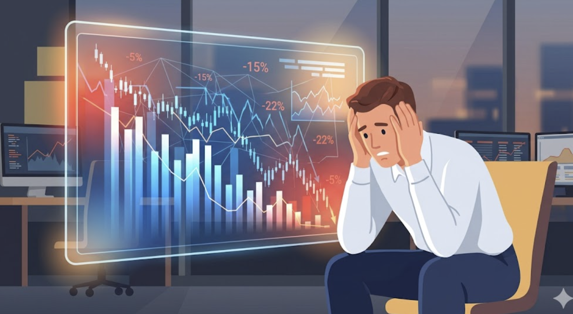 주식 손절 타이밍으로 고민하는 모습 이미지
